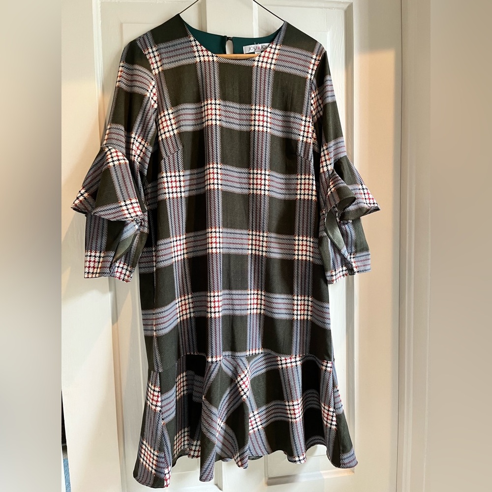 Joy joy plaid flutter sleeve mini-dress